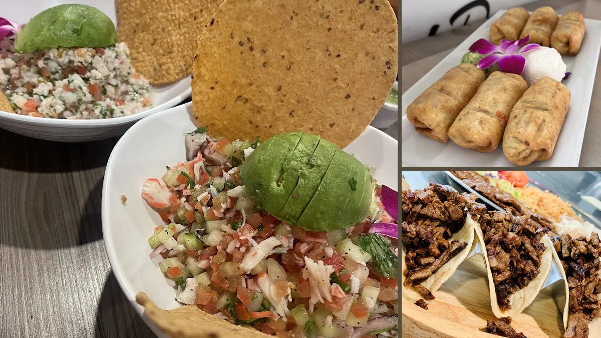 Seafood platters on a casual restaurant table.