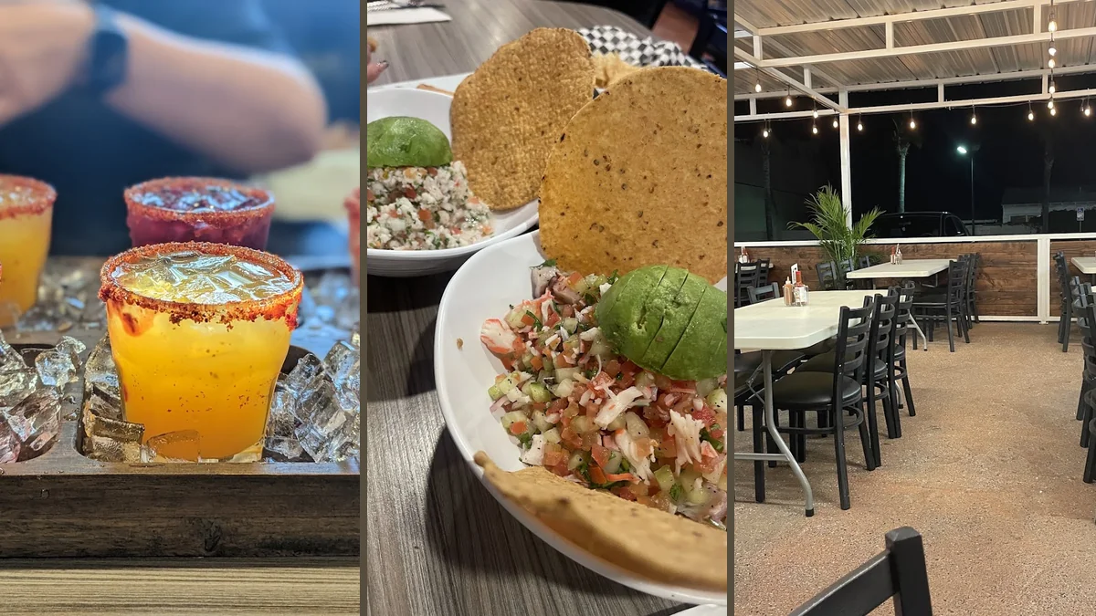 Seafood platters on a casual restaurant table.